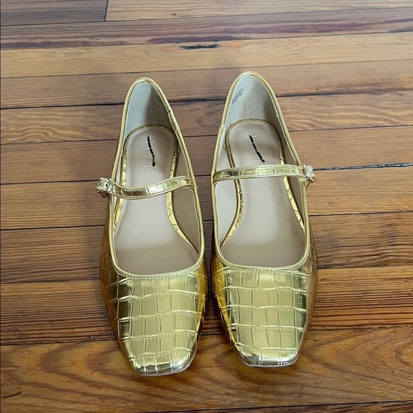 LOFT Classic Gold Croc Embossed Square Toe Mary Jane Ballet Flats Size 8.5 - Picture 5 of 10
